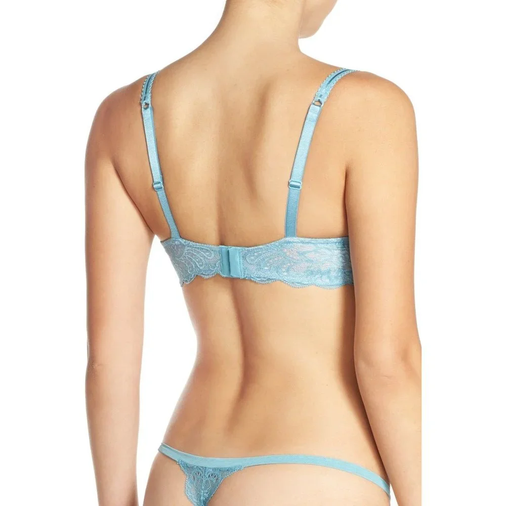 LE MYSTERE Sophie Lace Memory Foam Underwire Bra Blue 30D NEW